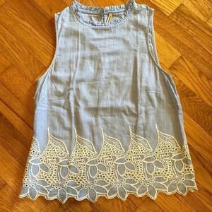 Stradivarius Blue Sleeveless Top with Lace Details in Size Small.
